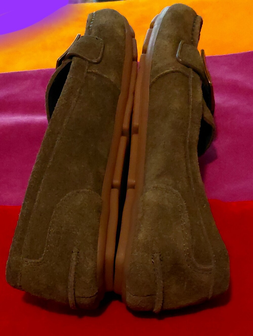 Calvin Klein Olive Suede Lydia Flats 6 1/2 M Great Conditon Gold Accents Clean - Picture 4 of 7